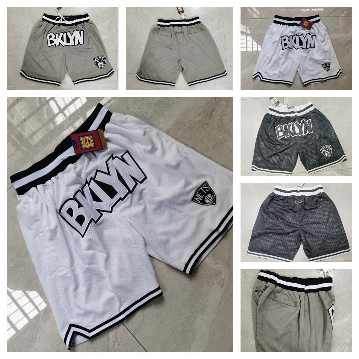 

Men Team Basketball Short Bklynnets White Black Gray Retro Good Quality Size S-XXL