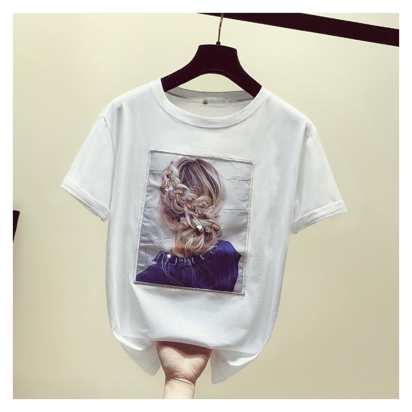 

Summer Fashion Women Casual Girls Print Beauty Short Sleeves Cotton T-Shirt Students Pullover Tee Tops A1164 210519, White