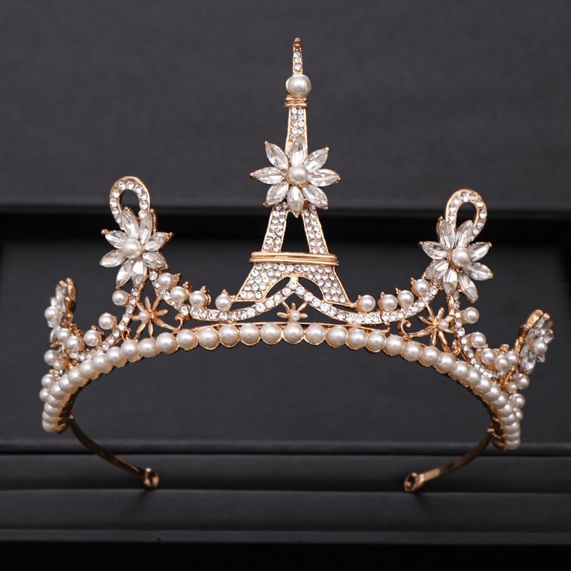 

Hair Clips & Barrettes AiliBride Trendy Gold Color Tower Shape Pearl Crystal Tiara Bridal Crown Headpiece Jewelry Wedding Accessories HG053, Golden;silver