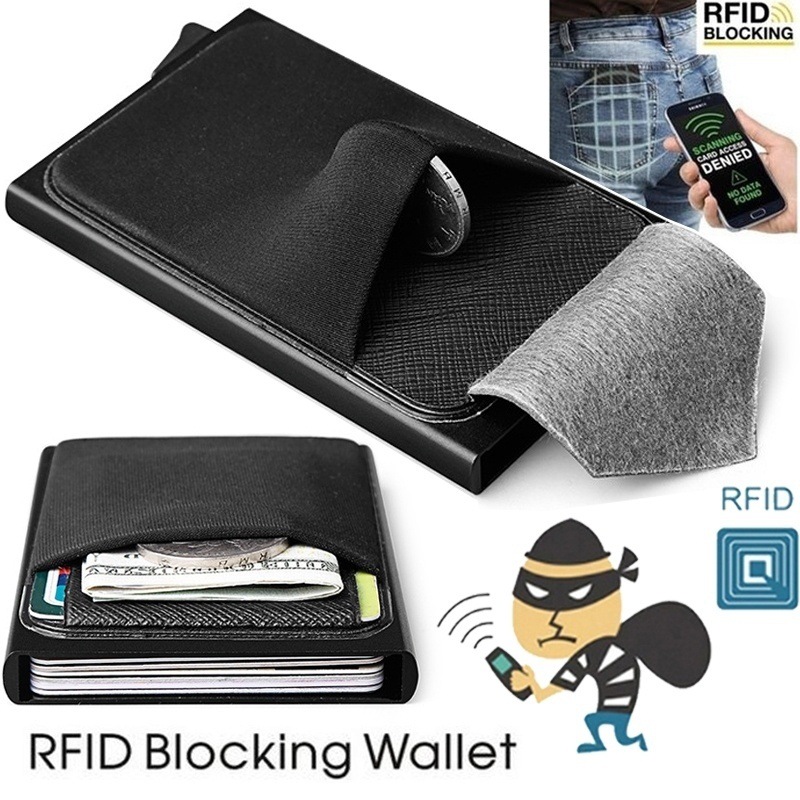 

Men Business Aluminum Cash ID Card Holder RFID Blocking Slim Metal Wallet Coin Purse Card Case Credit Card Wallet Rfid Wallet, Black