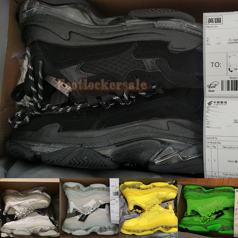 

Luxurys Designers Casual Shoes Triple S Womens Sneakers High Top Trainers Fashion Paris Clear Sole Dress Wedding Black Platform Bottom Mens Dad Shoe, 28