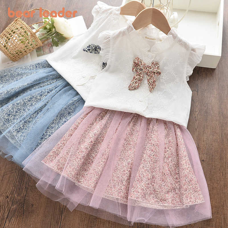 

Bear Leader Kids Girls Leopard Dresses Summer Girls Casual Dress Fashion Children Clothing Lovely Tiered Suits 3-7Y 210708, An065white