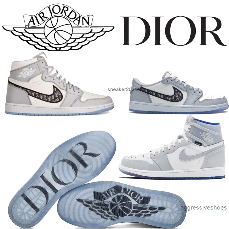 

2021 Luxury Designer brand Air Dior Oblque X Nike Jordan 1 Trainers ransparent crystal outsole Sneakers milky white Basketball Shoes, High