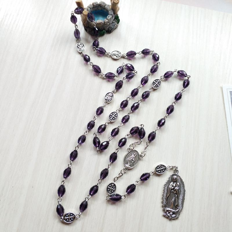 

Pendant Necklaces Love Cube Shape Purple Rosary Necklace Virgin Mary Cross Jewelry Baptism Beads Christ Jesus Prayer Count Bead