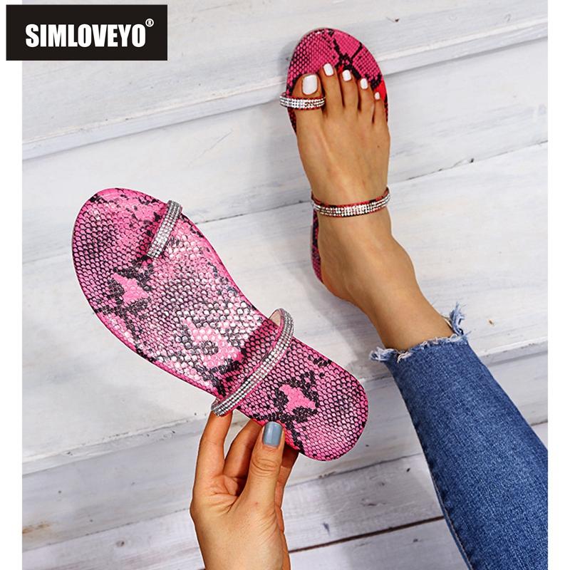 

Ladies Slipper Clip Toe Flat Snake-Skin Bling Stylish INS Rainbow Big Size 35-43 Beach Outdoor Pink A3565 Slippers, Black