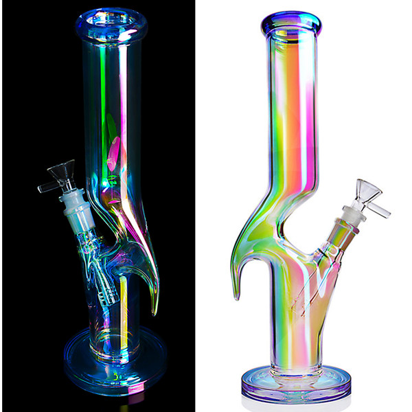 

12.5 inch Tall Popular Rainbow Hookah and Glow In Dark Green Bongs Water pipe with 1 Piece Downstem Glass Bowl