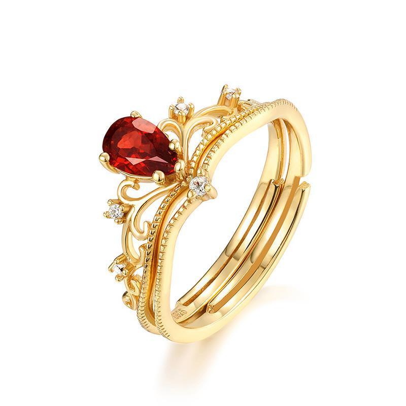 

Wedding Rings Female Red Water Drop Crystal Ring Charm Yellow Gold Color For Women Luxury Bride Zircon Stone Engagement, Slivery;golden