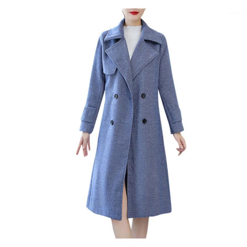 

Women' Jackets AMSGEND Clothing Fashion Coat Wool Double Breasted Elegant Long Sleeve Woman Jacket Winter 2021 Women, Blue
