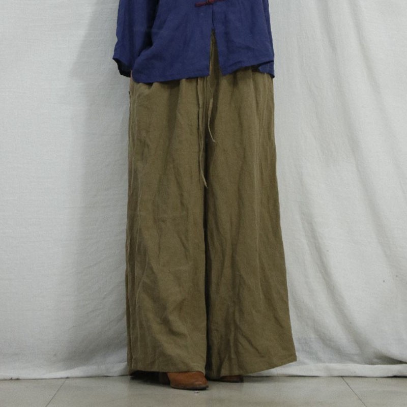 

Johnature Autumn Winter Full Length Elastic Waist Loose Wide Leg Pants Simple Comfortable 3 Color Women Leisure Pants 210521, Khaki