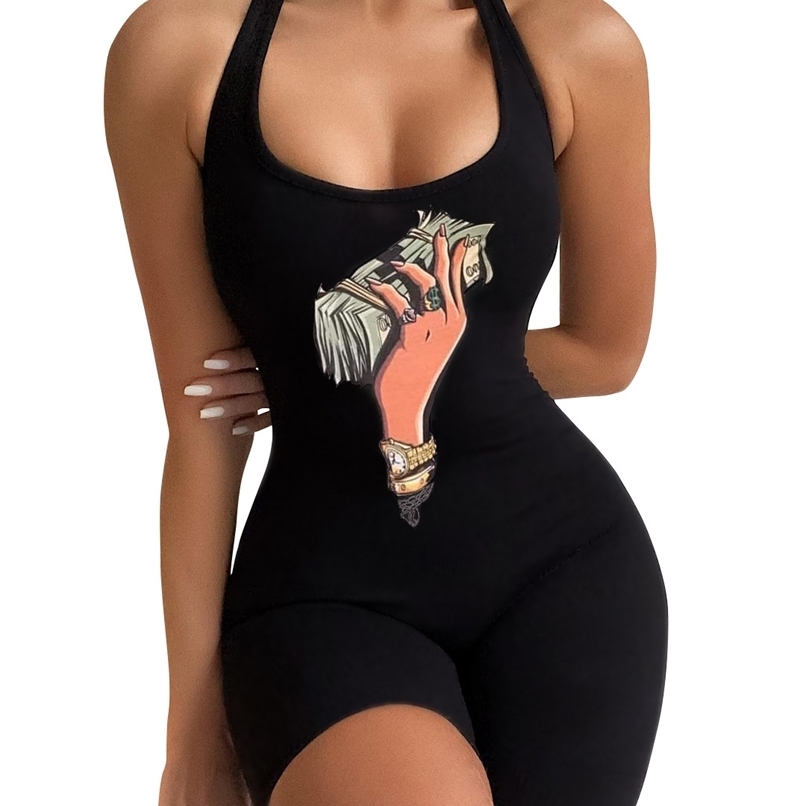 

Tie Dye Spaghetti Strap Women Jumpsuits And Rompers Summer Product High Waist Biker Shorts Bodycon Playsuits 210525, Black