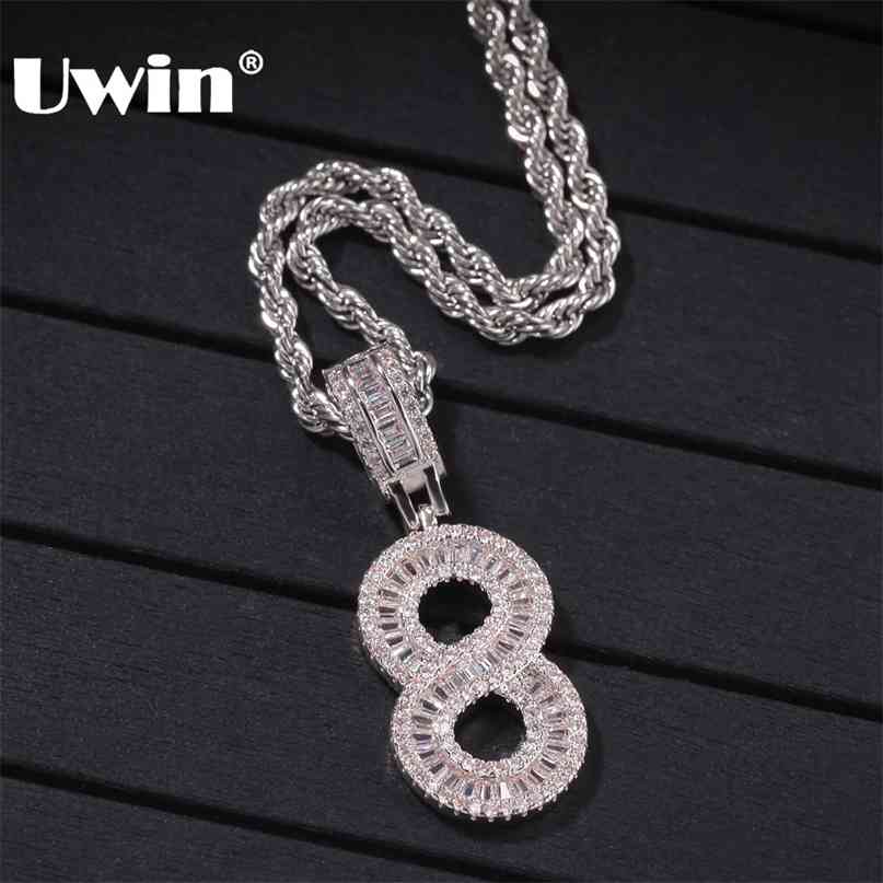 

UWIN Baguette Numbers Chain Necklaces & Pendant Rope/Cuban For Men Women Full Iced Out Cubic Zircon Hiphop Jewelry 210721