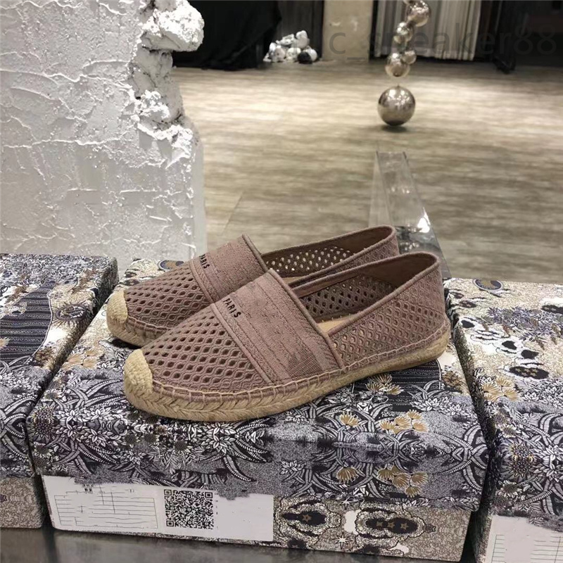

2021 Women Mules sandals Fashion Casual Slides Espadrille Mule Black Nude Purple Flat Sandal Mesh Embroidery Loafers Womens Rope Sole size 35-40, #a11