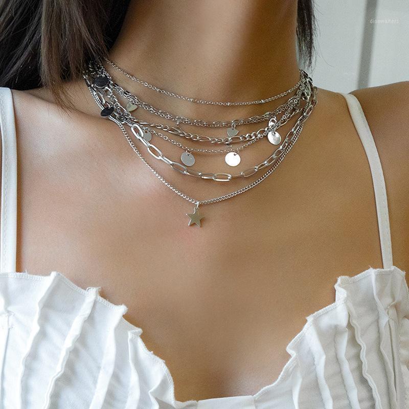 

Chains Punk Mix And Match Hollow Chain Star Tassel Necklace Cross-Border Simple Metal Copper Geometric