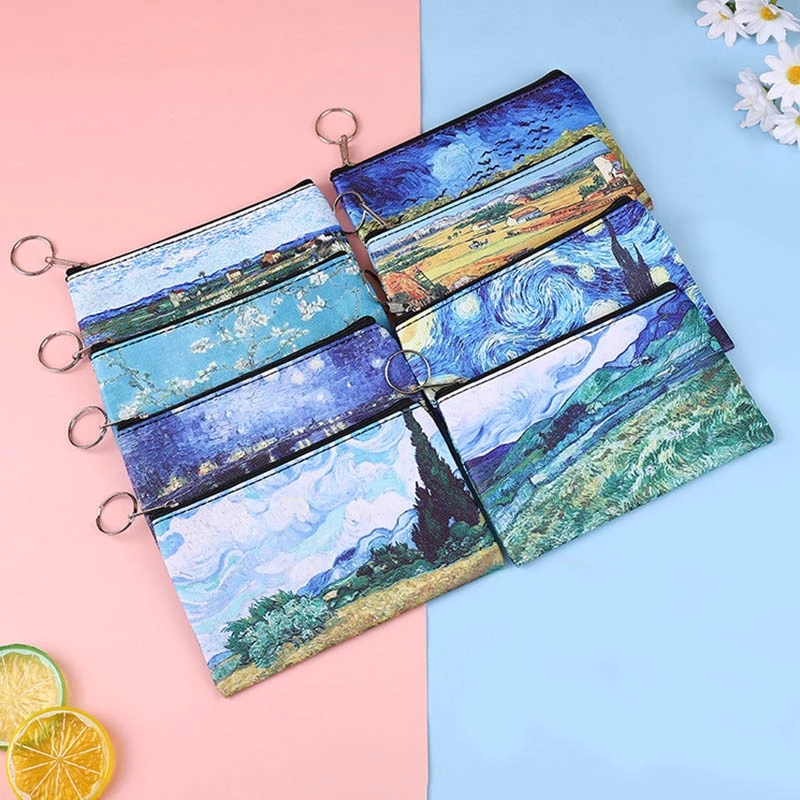 

Mini Vintage Oil Painting Coin Purse Women Girls Fashion Printed PU Wallet Lipstick Portable Money Purse Pocket Bag