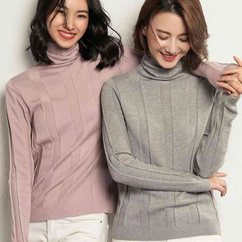 

Korean Basic Cashmere Turtleneck Sweater Women Autumn Winter Knitted Jumper Striped Wool Sweaters Long Sleeve Pullovers Female 210603, Blue