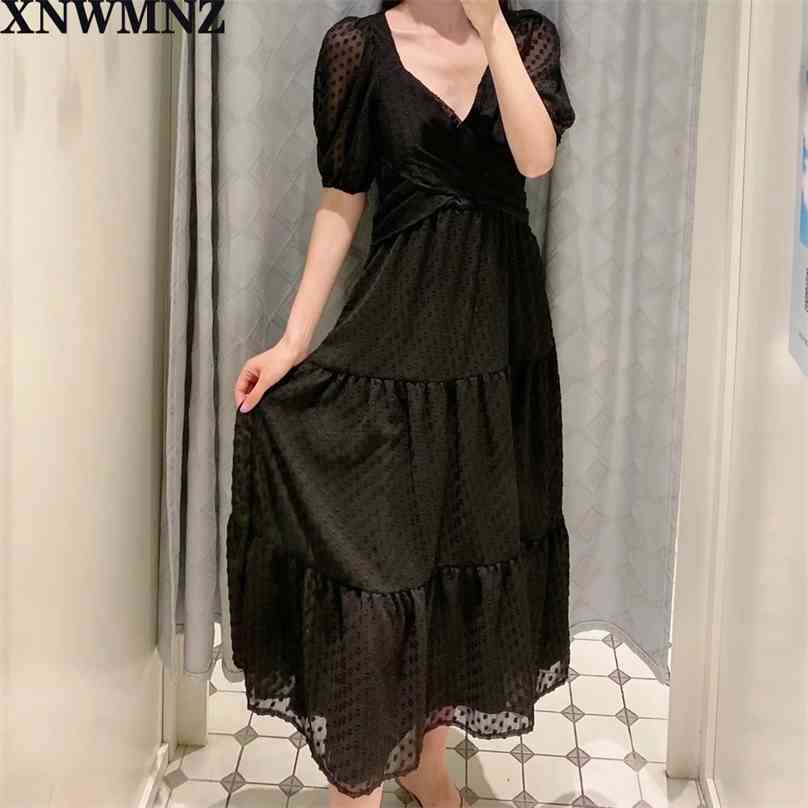 

summer Vintage women elegant flocking dots dress fashion ladies soft boho cotton es casual female long girl chic 210520, Black