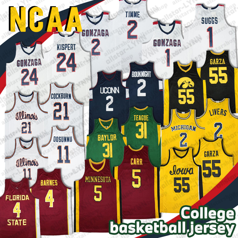 

NCAA Gonzaga Bulldogs 1 Jalen Suggs College Corey Kispert Basketball Jersey Ayo Dosunmu Luka Garza Isaiah Livers Scottie Barnes Marcus Carr, Black