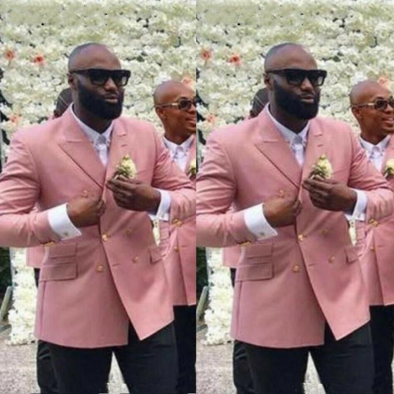 

Blush Pink Skinny Groomsman Blazer Double Breasted Peaked Lapel Wedding Slim Fit Men Suit Overcoat Long Sleeves Formal Jacket Men's Suits &, Black