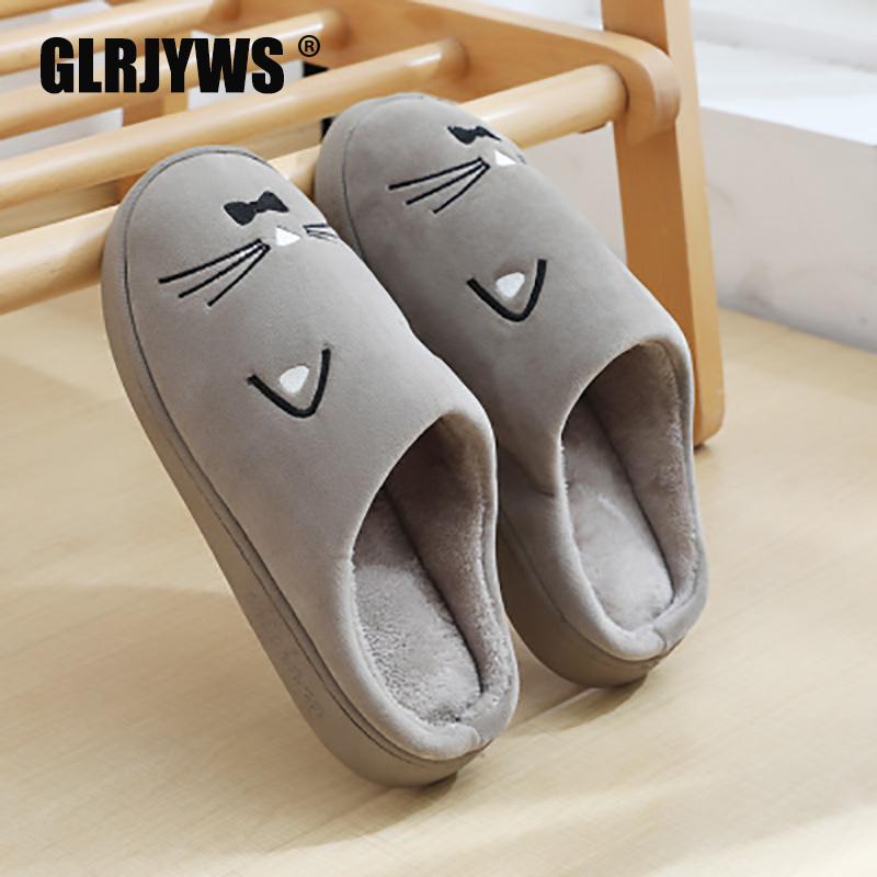 

Slippers 2021 Home Winter Couple Cotton Women And Men Floor Non-slip Warm Cute Wool Cartoon Mop, Black