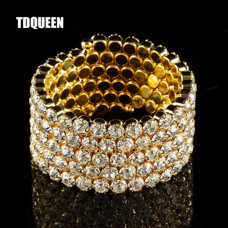

Tdqueen Bangles Big Crystal Bracelet Gold Color Women Fashion Jewelry 5 Rows Spiral Bridal Wedding Upper Arm Bracelets Bangles Q0717