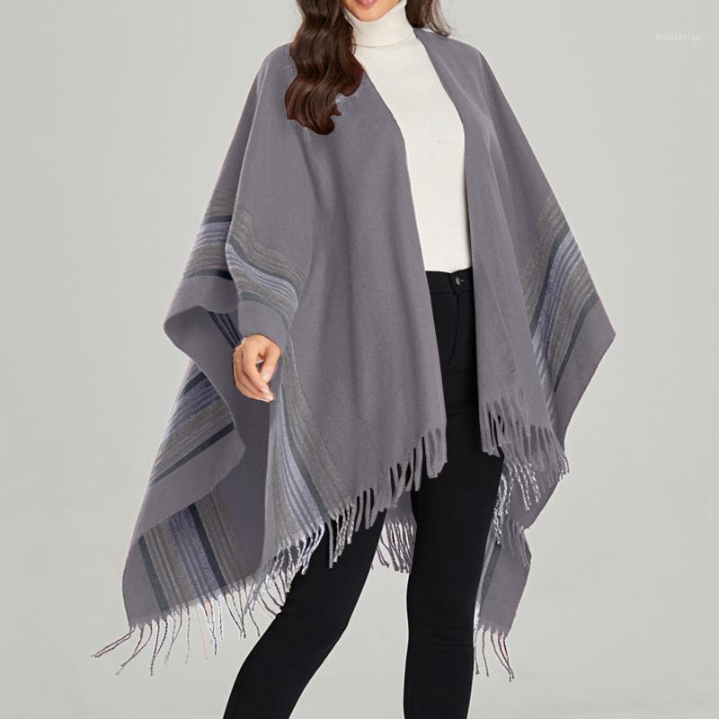 

Berets Double Sides Women Plaid Scarves Shawls Coat Winter Knitted Cashmere Capes Shawl Cardigans Sweater Keep Warm Wraps, Khaki
