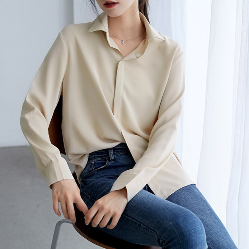 

ZAWFL Turndown Collar Lantern Apricot Shirt lady Loose Casual Oversized Fashion Autumn Women Blouse Femme 210525, Picture color