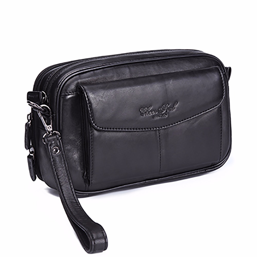 

2021 NEW High Quality Mens Clutch Bag Genuine Leather Male Business Wallets Skin Zipper Clutch Purse Money Bag Mobile Phone Cas, Red;black