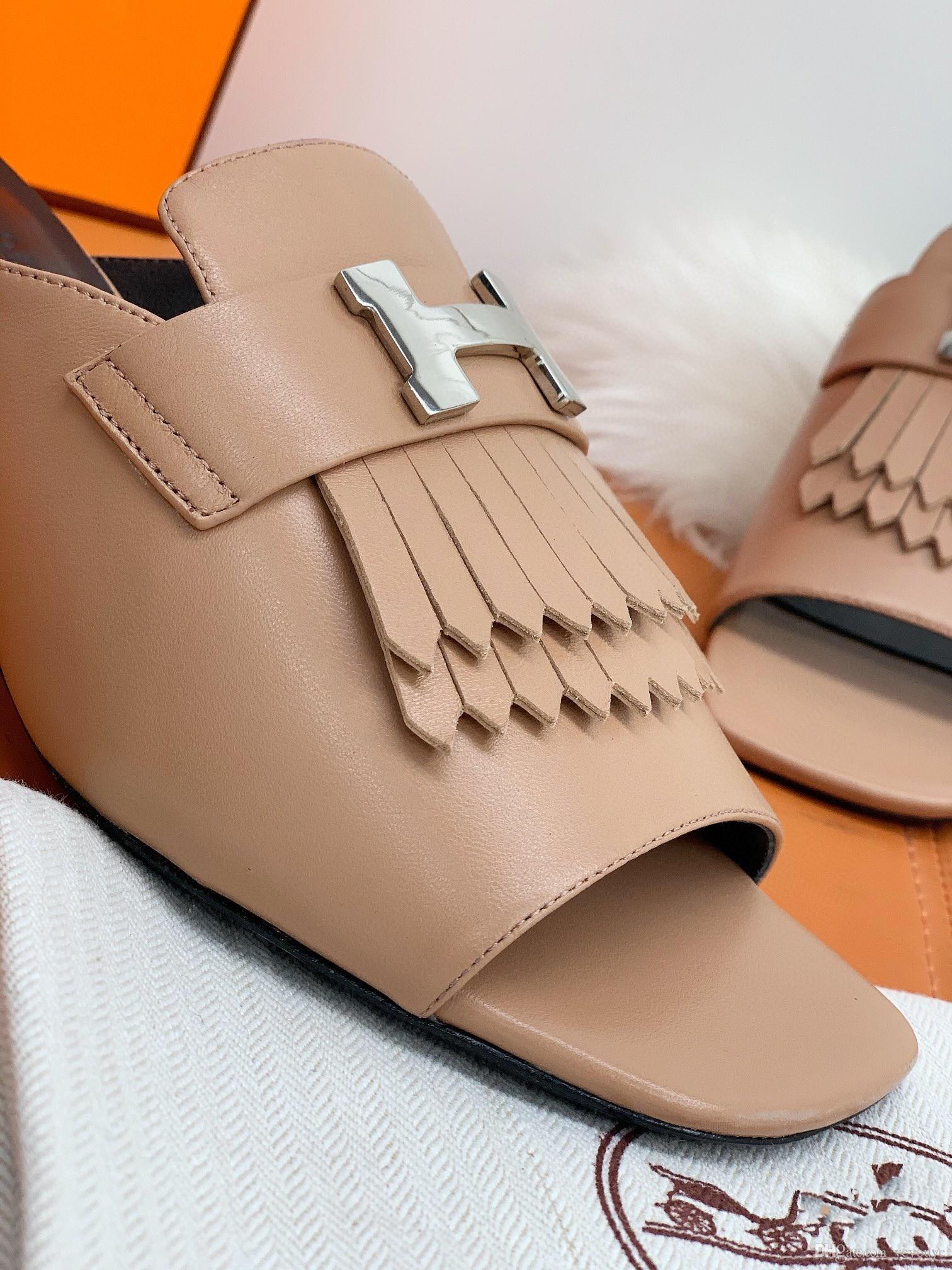 

21SS SUMMER LUXURY high quality LEATHER H slippers fashion DESIGNER Joker comfortable SANDALS beach outdoor leisure retro WOMEN's SHOES, #03