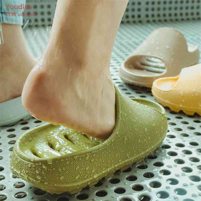 

UTUNE Women Slippers Bathroom Summer Indoor Home Slides Leaking Household Bath Slipper Men Fast Leak Platform Sandals Green 210607, Gray green