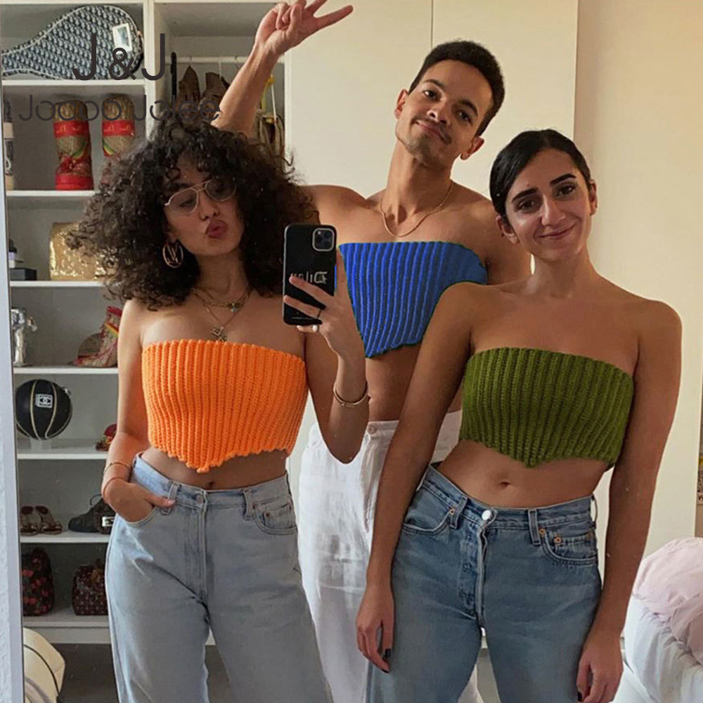 

Jocoo Jolee Backless Lace Up Corset Knit Off Shoulder Women Skinny Summer Sexy Tank Top Solid Sweater Party Club Crop Tops 210518, Orange
