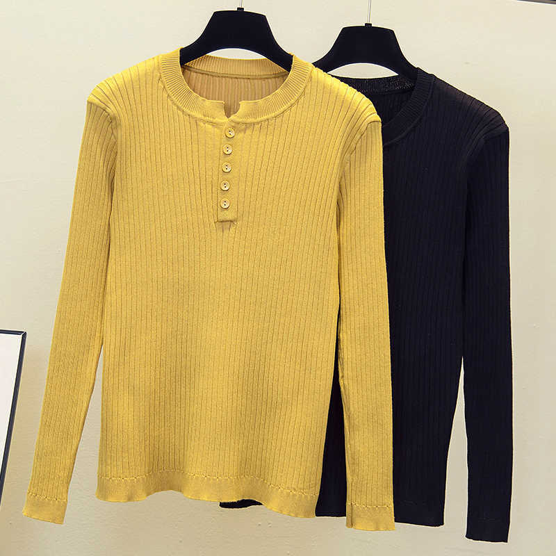 

Women Sweaters And Pullovers Spring Autumn Button O Neck Sweater Women Basic Oversize Pullover Knit Jumper Ladies Tops 210604, Yellow