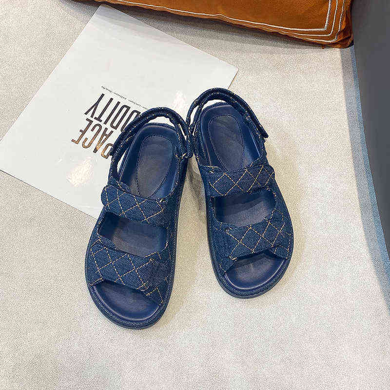 

Blue Women's Denim sandals, comfortable Pu Soft Leather Flats, summer, 2022