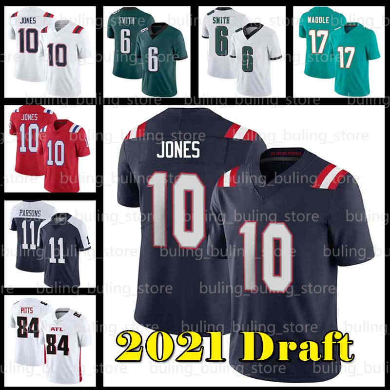 

10 Mac Jones Jersey 2021 Draft New England Patriots 11 Micah Parsons Kyle Pitts DeVonta Smith Round Jaylen Waddle Atlanta Falcon, Black;red
