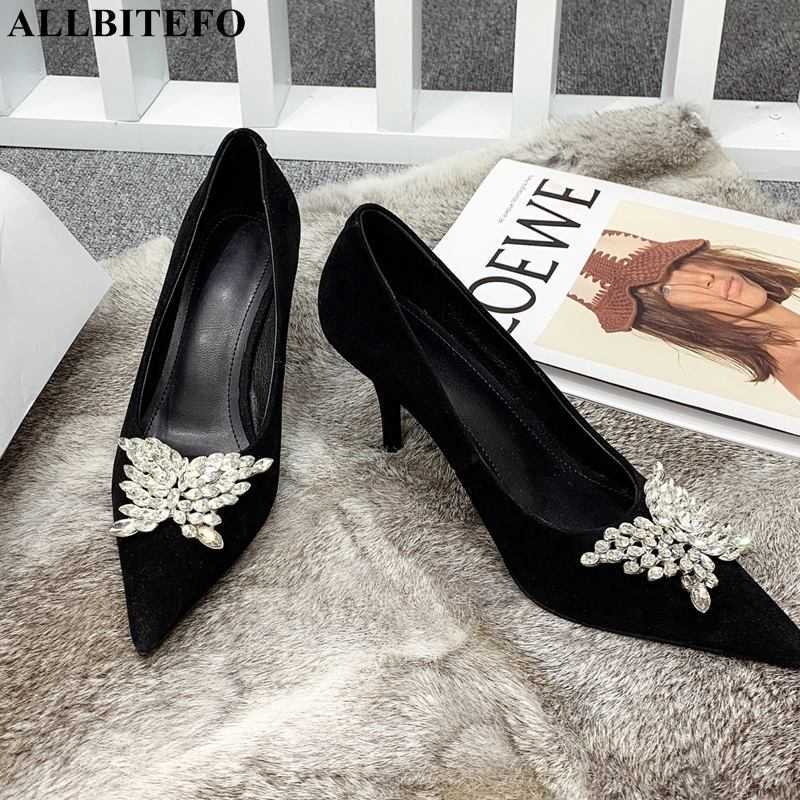 

ALLBITEFO bowknot design high heels fashion sexy pointed toe high heel shoes women pumps club party wedding shoes 210611, Sheepskin