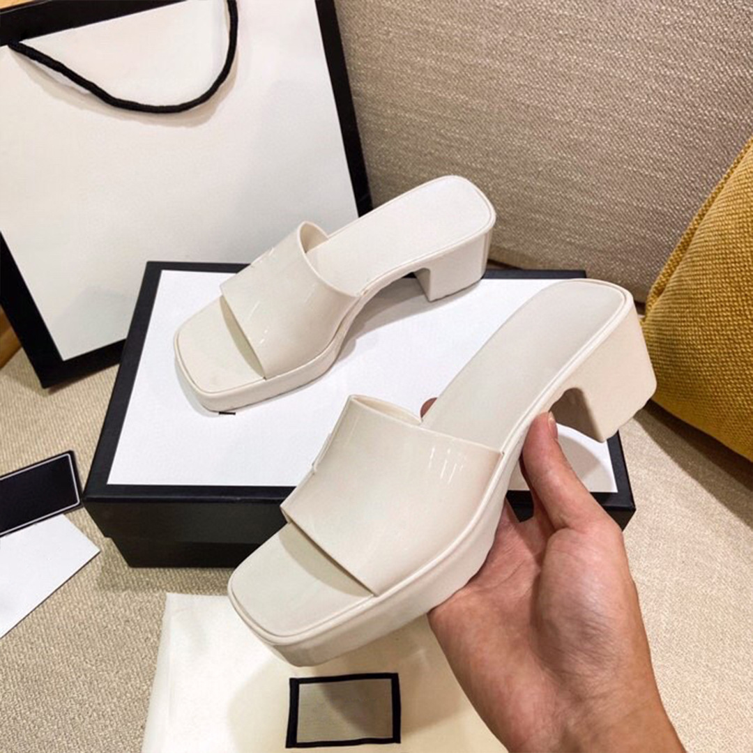 

2022 Women Luxury designer Sandals Slipper High Heels Rubber Slide Sandal Platform Chunky 2.4 heel height Shoes Summer Womens Embossed Flip Flops with box