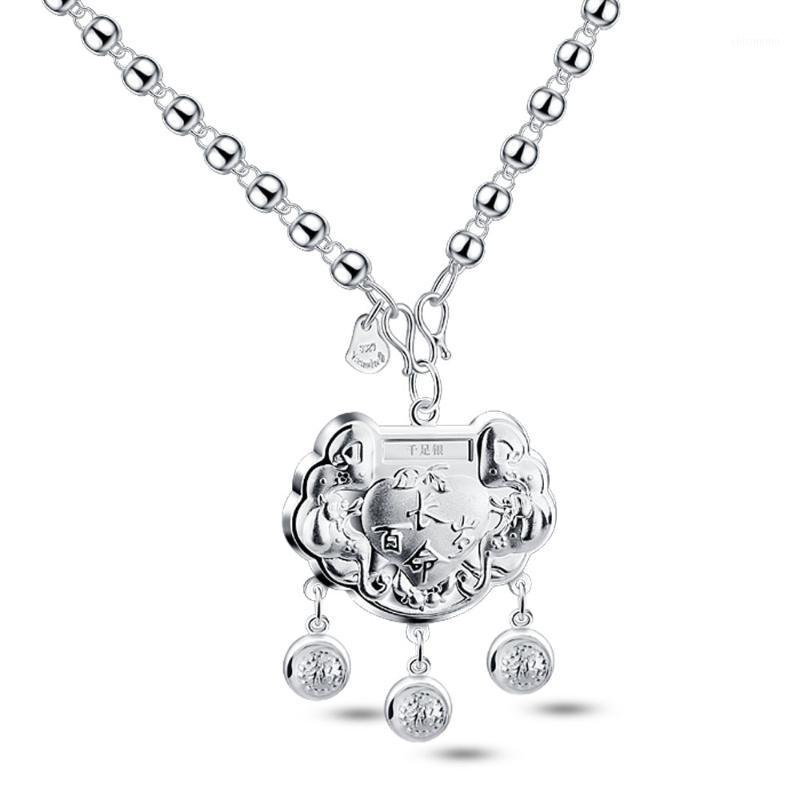 

Retro Chinese Style Solid 925 Sterling Silver Lock Pendant Fashion Women Long Necklace Sweater Chain Jewelry Chains