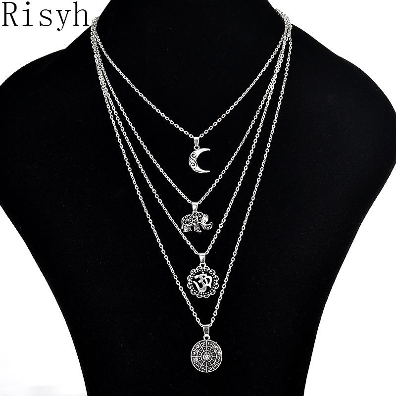 

Pendant Necklaces Risyh Chain Multi-layer Fashion Trend Simple Clavicle Moon Elephant Multi Necklace
