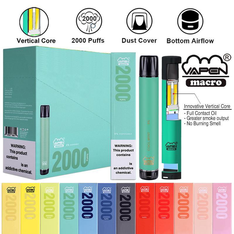 

E-cigarettes Authentic VAPEN macro 2000 Puffs Disposable Device with Vertical Coil bottom airflow Vaporizer Pre-Filled Bars Vaporizers