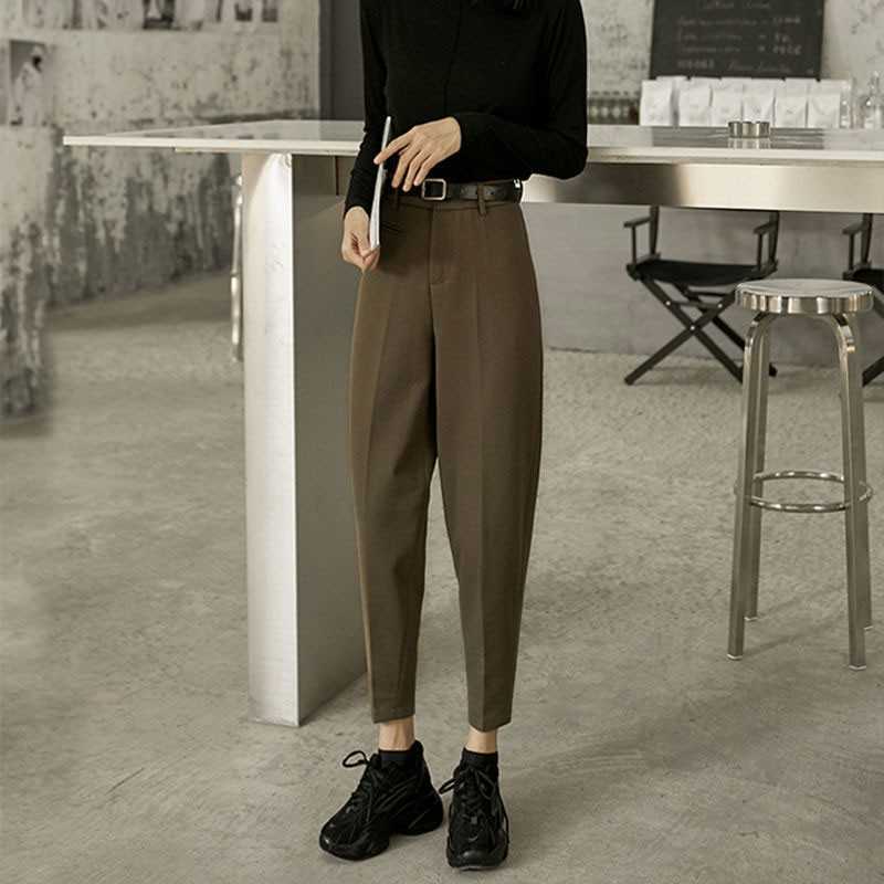 

Arrival Autumn Winter Korea Fashion Women High Waist Loose Woolen Pants All-matched Casual Solid Harem Pants Femme V141 210608, Beige