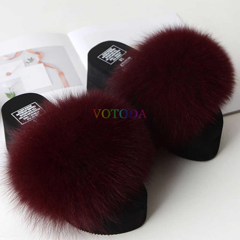 

Summer Wedge Slippers Women Flip Flops Furry Real Fox Fur Slides Platform Shoes Female Home Slippers Fashion Casual Ladies Shoes H0827, Mixed colors d