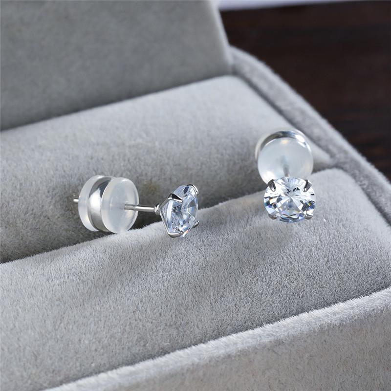

Stud Classic Round White Zircon Earrings Minimalist Crystal Small Stone For Women Wedding Jewelry Silver Color