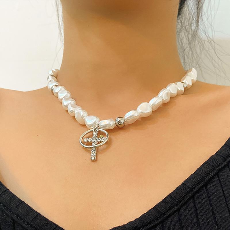 

Design Sense, Encrusted Geometric Ornament, Special-shaped Imitation Pearl, Mix And Match Cross Necklace Chains