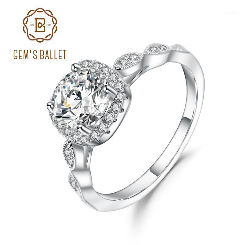 

Cluster Rings GEM'S BALLET 925 Sterling Silver Moissanite Ring 0.5Ct 1.0Ct 2.0Ct Pave Diamond Vintage Engagement For Women1