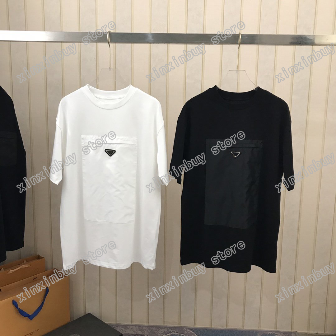 

21ss men printed t shirts polos designer collar triangle chest pocket paris clothes mens shirt tag Loose style black white