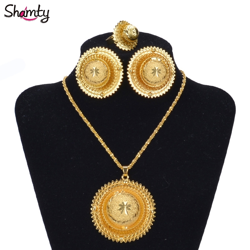 

Shamty Ethiopian Bridal Jewelry African Nigeria Sudan Eritrea Kenya Pure Gold Color Habasha Style Wedding Sets D30019, Small size