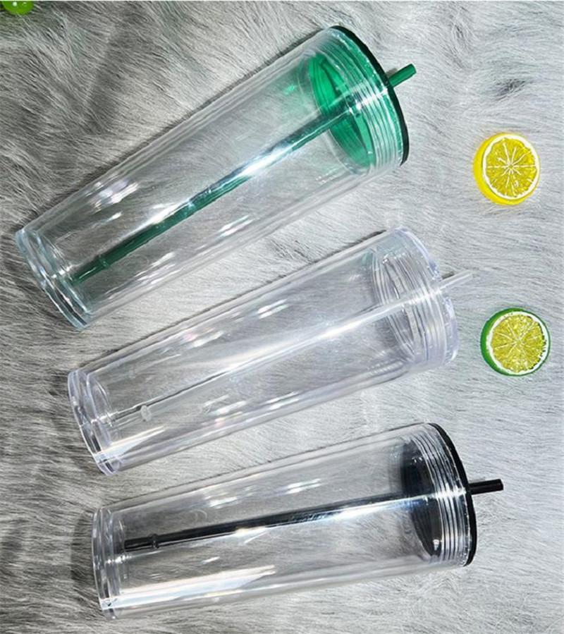 

24oz Acrylic Tumblers with lid and Straws Double Wall Clear Plastic Tumblers Travel mug Reusable Cup 710ml Transparent Drinking Cups WLL1327, Customize