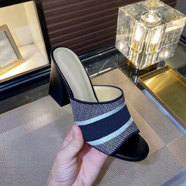 

Fashion Letters Embroidery High Heels Sandal Women Slipper Striped Shoes About 9cm knitting Sandals With box XX-0001, Black