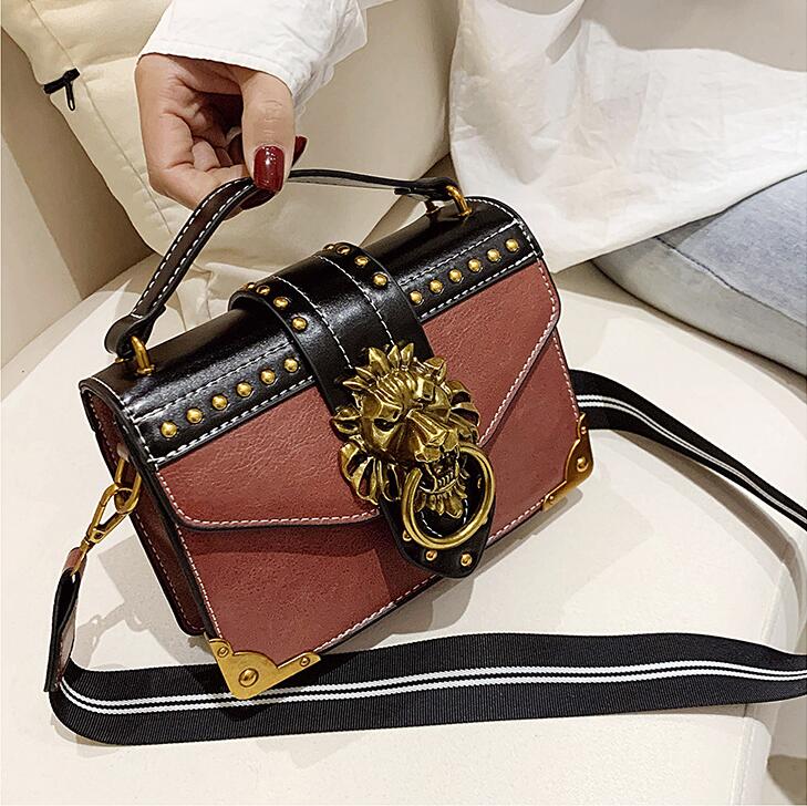 

Factory wholesale women handbag cool rivet shoulder bag comfortable striped wide shoulders strap leather handbags street fashion rivets bags