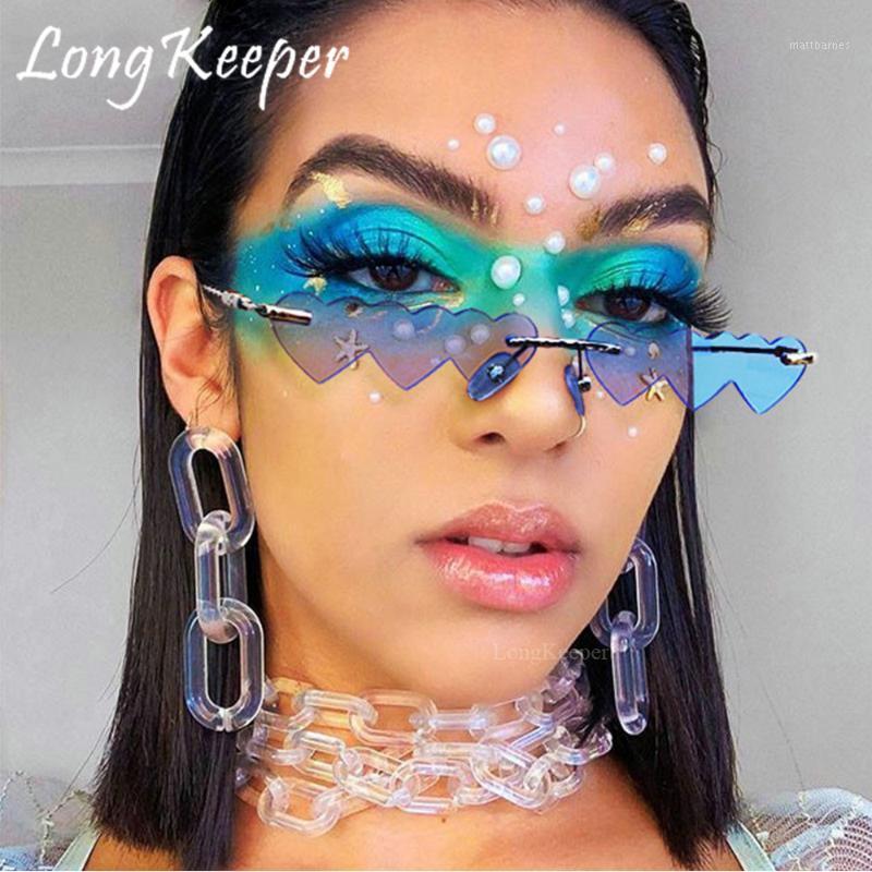 

Sunglasses Heart Shaped Women 2021 Designer Fashion Rimless Sun Glasses LOVE Clear Ocean Lenses Oculos