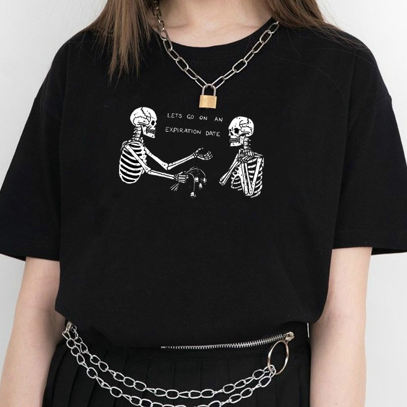 

Expiration Date Graphic Tee Street Style Cool Grunge Black Women T-Shirt Skeleton Rose Casual Funny Hipster Tumblr Clothing Tee 210518